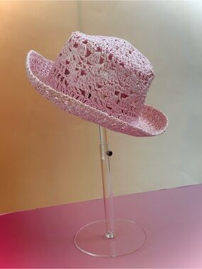 Pink Crochet straw Bucket Hat